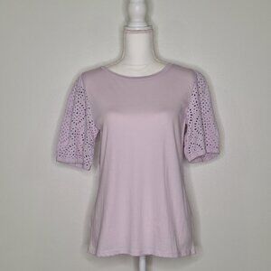 NWT Loft Pastel Lavender Eyelet Puff Short Sleeve Top - Small